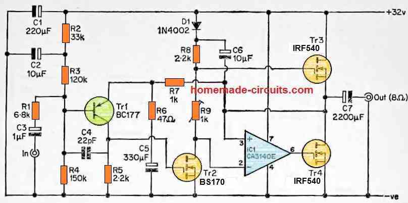 quasi complementary mosfet amplifier design