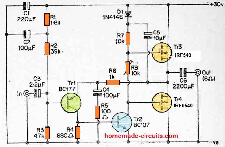 simplest 10 watt amplifier circuit