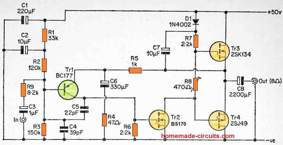 20 watt discrete mosfet amplifier circuit