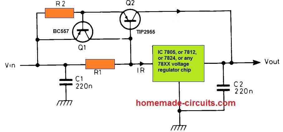 how to get high current from 7805 or 7812 ICs