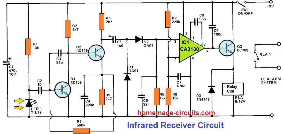 infrared intruder alarm receiver circuit