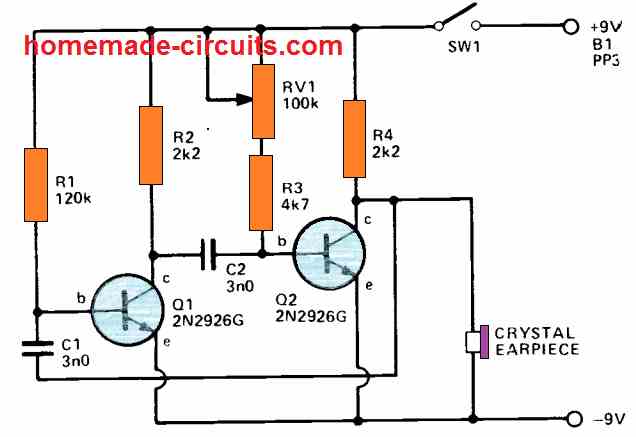Electronic Mosquito Repellent Circuit using crystal earpiece