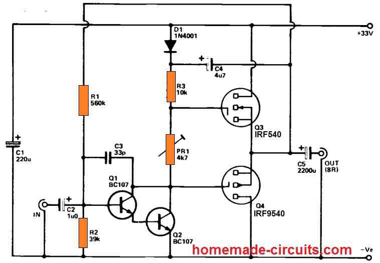 simplest 10 watt amplifier circuit