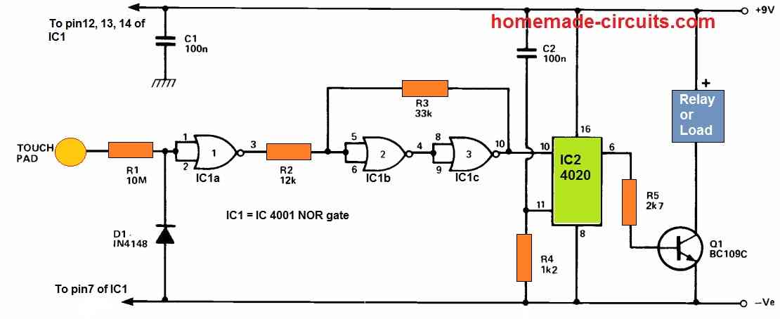 touch sensor circuit using IC 4020