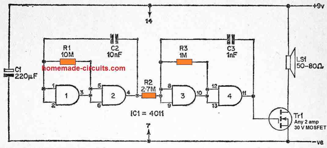 dual tone siren circuit using nand gates
