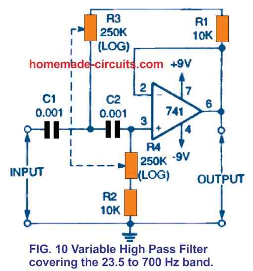 adjustable high-pass filter circuit diagram