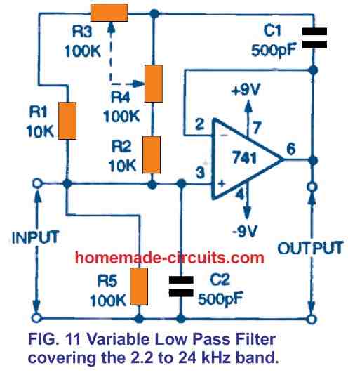 adjustable from 2.2 kHz to 24 kHz filter circuit diagram