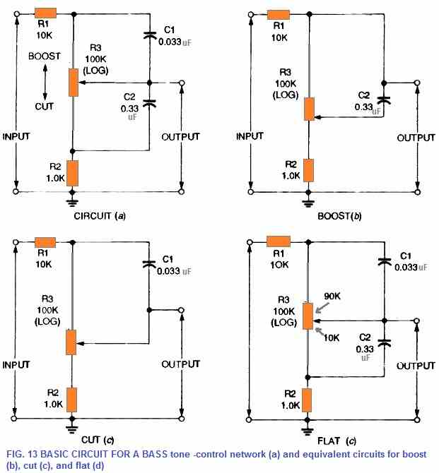 basic passive, bass, tone-control circuit diagram