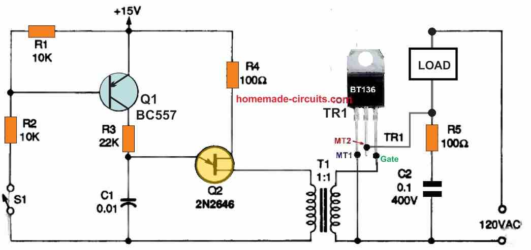 Triggering triac through Unijunction Transistor
