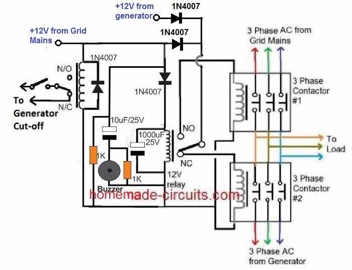Grid Mains to Generator Changeover Relay Circuit - Homemade Circuit Projects  Automatic Generator Start And Stop Wiring Diagram    Homemade Circuit Projects