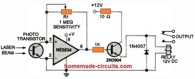 laser relay control using op amp circuit