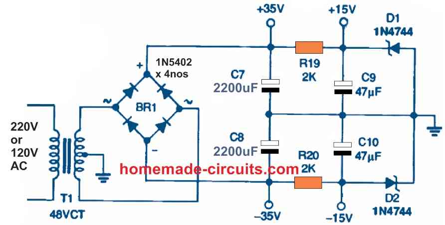 dual power supply circuit for sub woofer amplifier