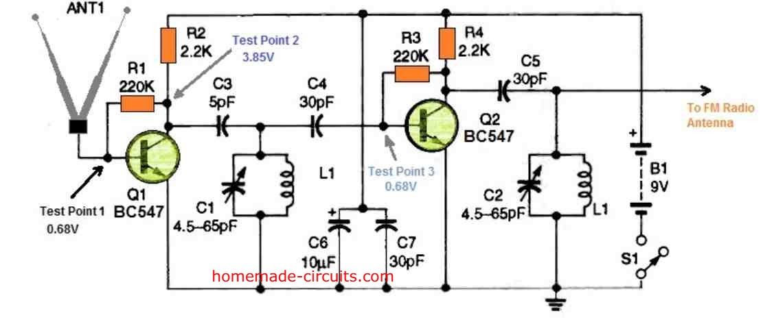 FM Signal Booster Circuit with Adjustable Gain | Homemade Circuit Projects