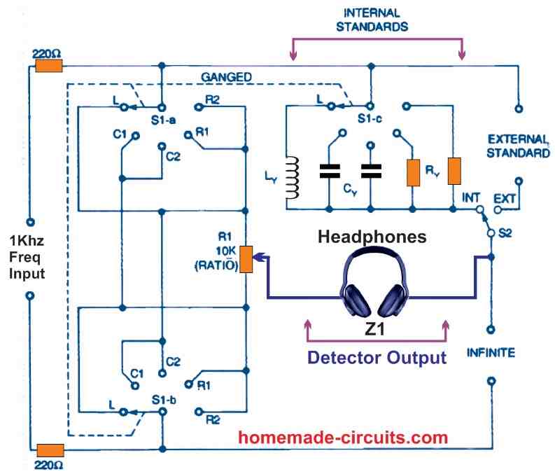 LCR BRIDGE equipped with a headphone null detector