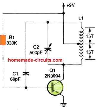 Single Transistor BFO Metal Detector Circuit