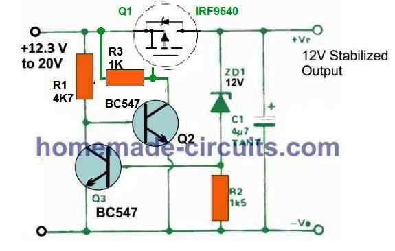 high current 12V LDO circuit using P channel mosfet
