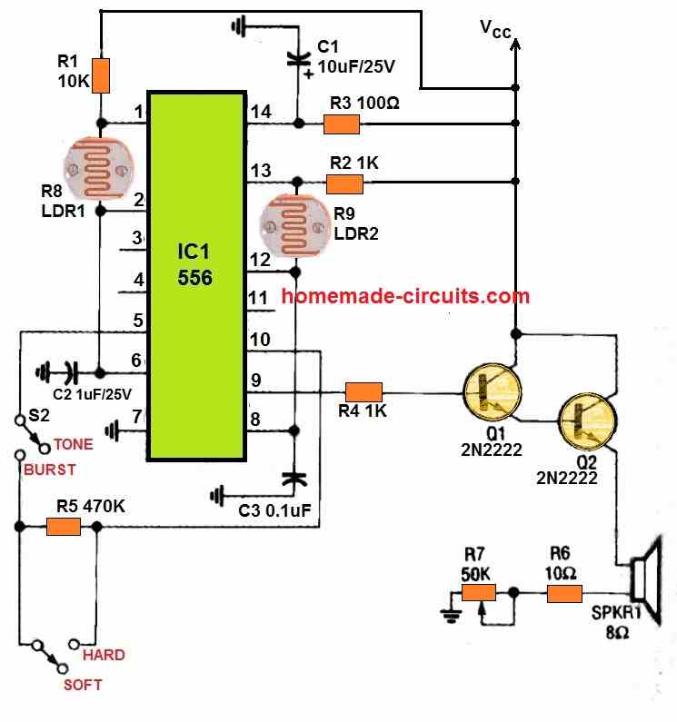 Light Controlled Sound Effect Circuit Projects
