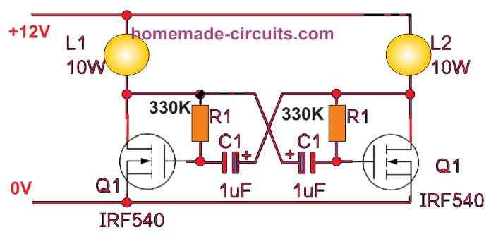 MOSFET dual lamp flasher circuit