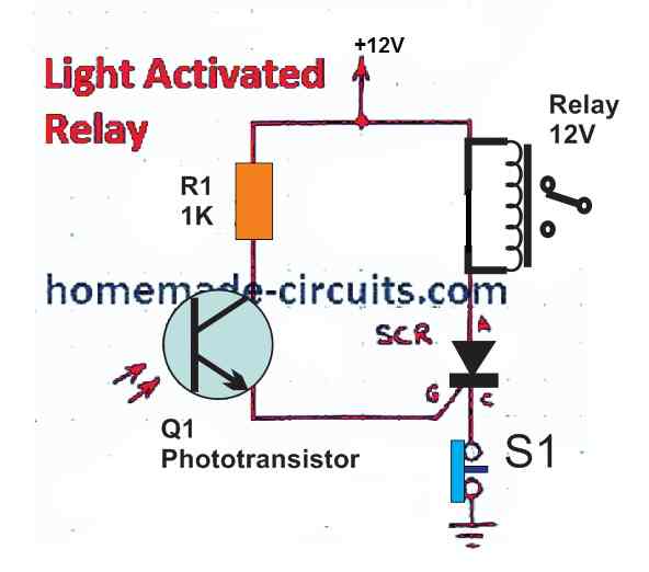 single SCR light activated relay circuit