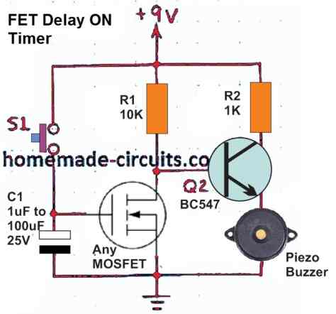 delay ON timer circuit using FET