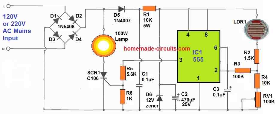 Porch Light Circuit using IC 555