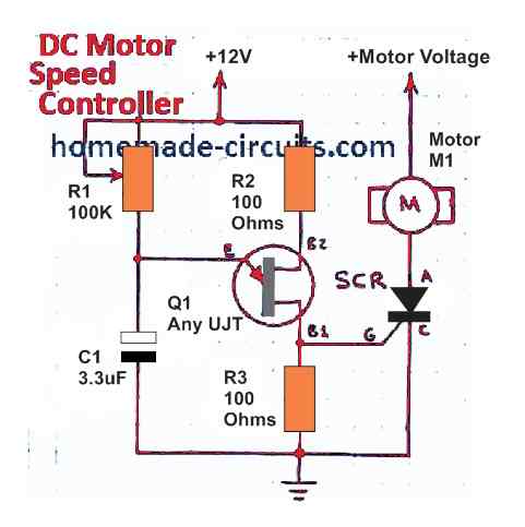 AC motor speed controller using SCR and UJT
