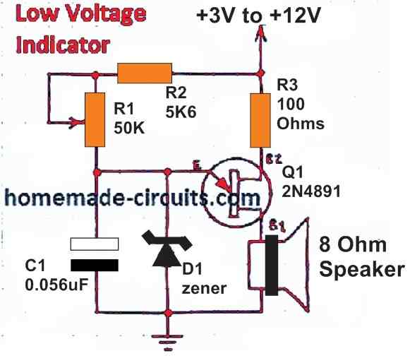 UJT low voltage indicator circuit