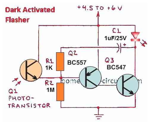 darkness activated LED flasher circuit