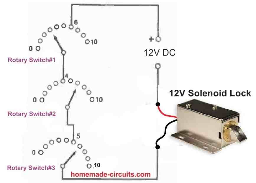 simple combination lock using rotary switches