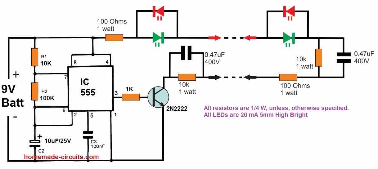 southwire type continuity tester circuit with red, green LEDs and high voltage protected