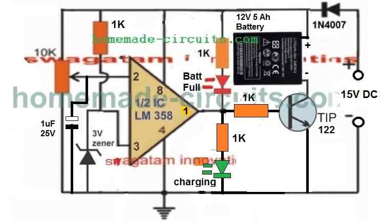 simple solid state op amp battrey charger with charging indicators and without relay 