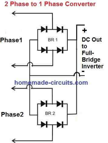 how to convert 2 phase to 1 phase