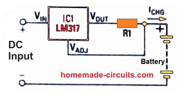 LM317 fixed constant current battery regulator circuit