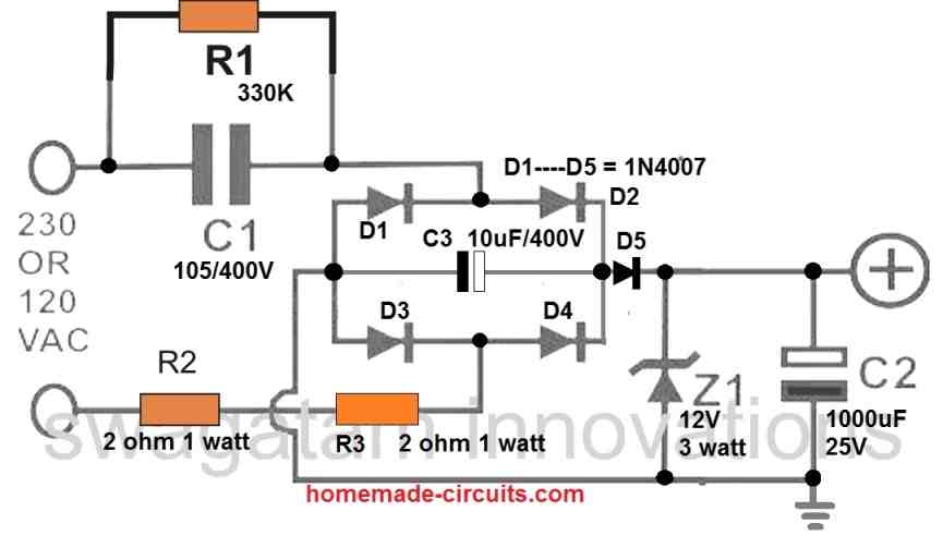 4 Simple Transformerless Power Supply Circuits Explained Circuit Diagram