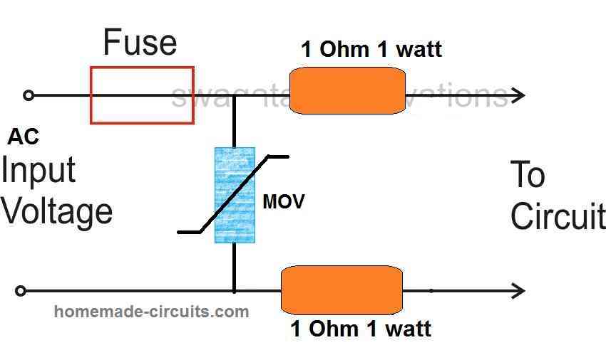 surge suppressor circuit diagram using resistors, MOV and fuse
