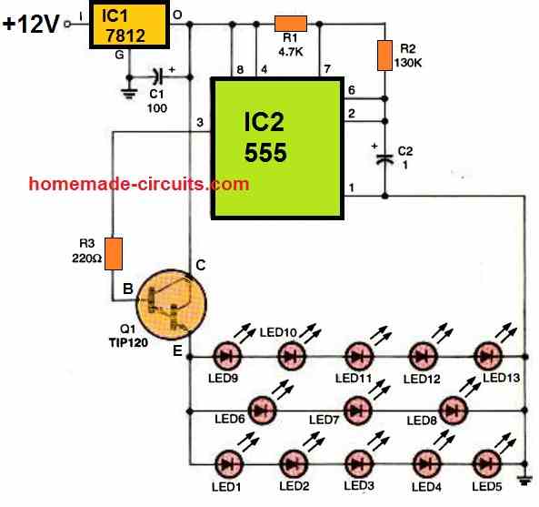 IC 555 Strobe Light Circuit