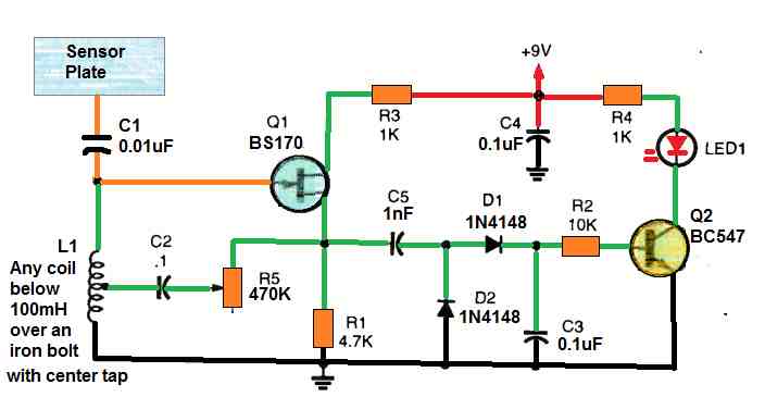 capacitive proximity sensor circuit using FET