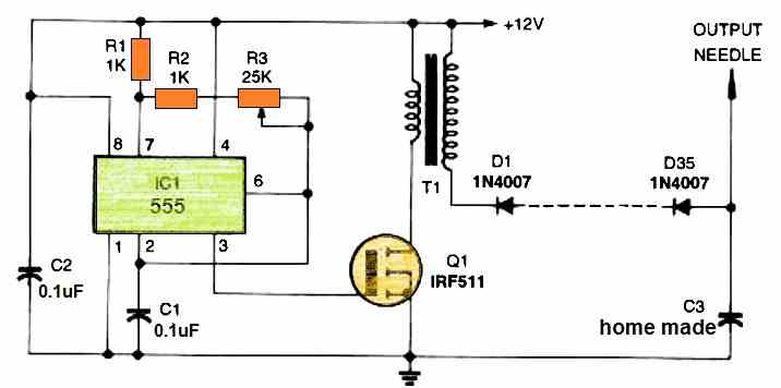 Simple High voltage Generator Circuit Circuit Diagram