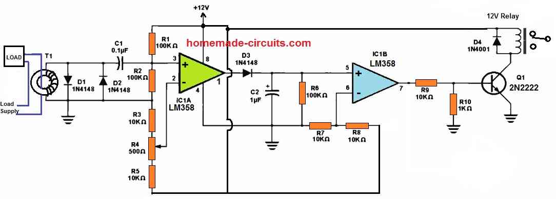 current transformer circuit diagram for controlling load current without contact