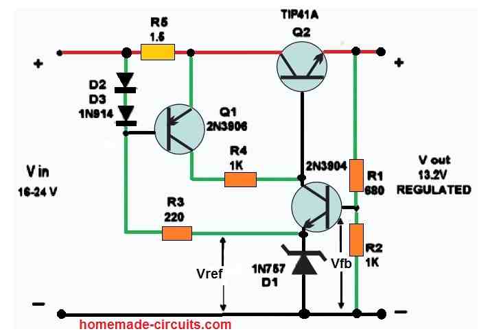 constant current BJT zener regulator circuit