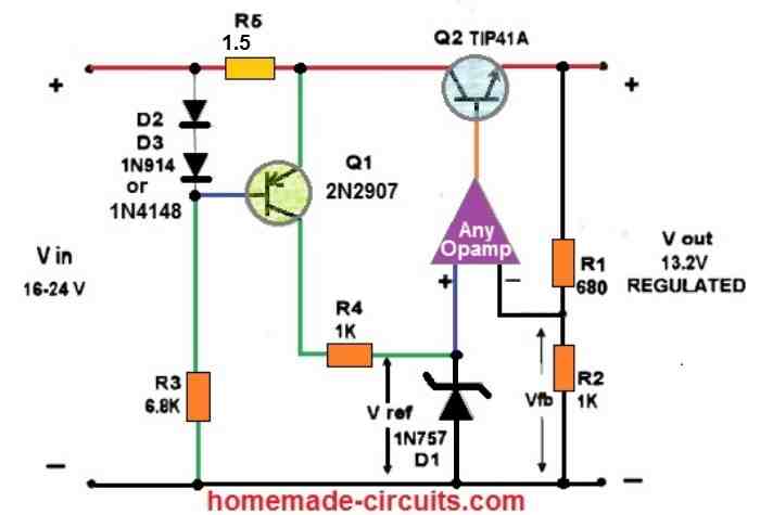 regulator with enhanced regulation using an op-amp