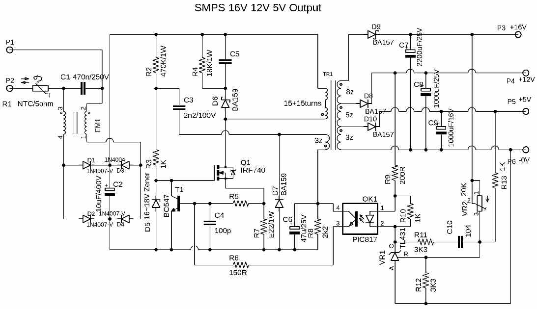 12V 16V 5V SMPS circuit