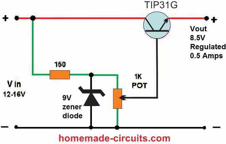 adding a pot parallel to the zener diode and connecting its wiper to the transistor base allows the output to be variable and adjustable