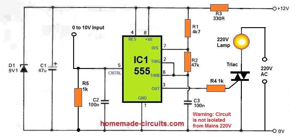 pwm controlled triac light dimmer circuit