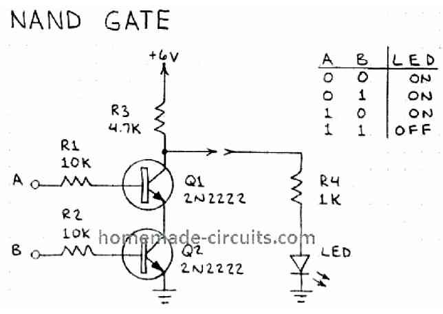 NAND gate circuit using transistors