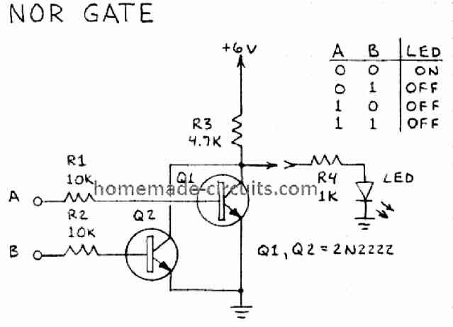 NOR gate circuit using transistors