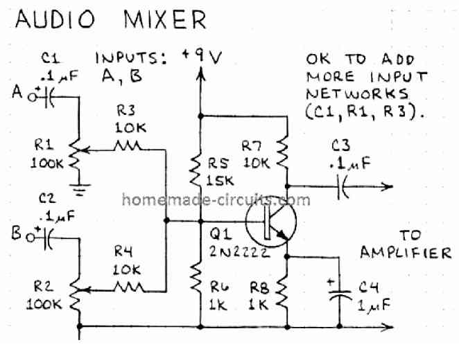 audio mixer circuit using transistor