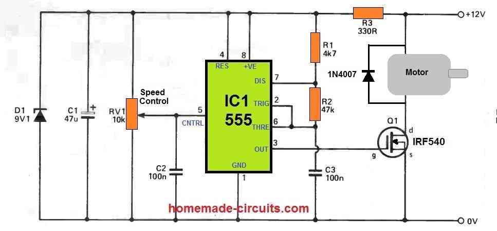 using pin#5 of IC 555 to regulate speed of DC motor