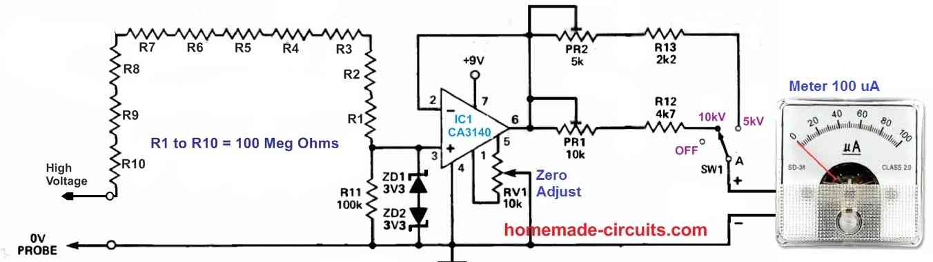 High Voltage Voltmeter Schematics Circuit Diagram