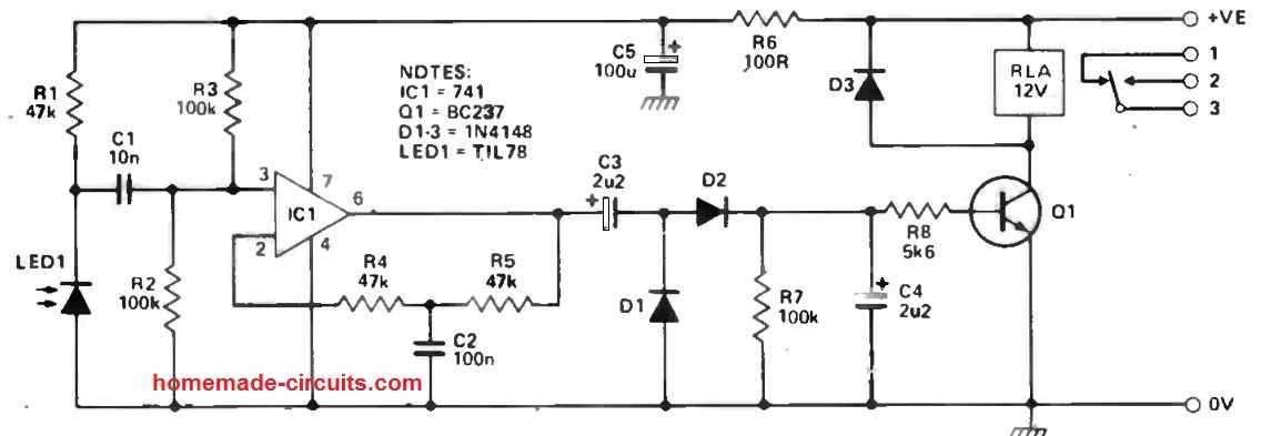 IR intruder alarm receiver circuit using op amp 741